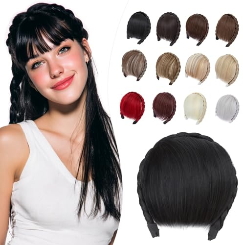 Elailite Clip In Pony Haarteil Schwarz Haar Extension Haarteile Bangs One Piece Fringe Haarband mit Pony 55g