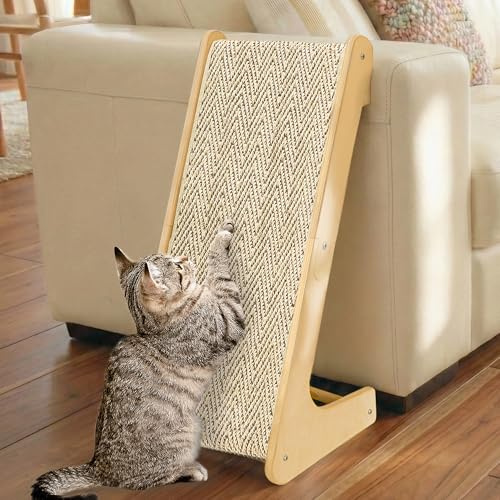 PETKARAY L Shape Cat Scratcher, Sisal Kitty Scratching Ramp, Vertical Scratch Pad for Indoor Cats, 25.2 Furniture Protector with Catnip, Chevron