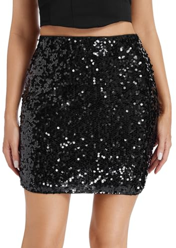 Paillettenrock Damen Glitzer Rock Kurz Sexy Minirock Elastische Taille Hüftrock für Party Disco Outfit Karneval Silvester