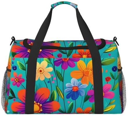 Färgglad blommig reseduffelväska tusensköna blomma gym övernattning weekendväska för män kvinnor lätt handbagage för träning semester