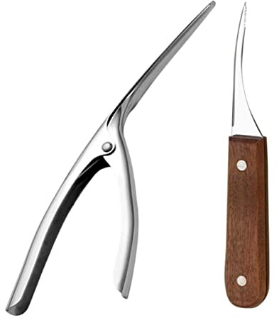 ABOOFAN Sgusciatore e Pulitore per Gamberi in Acciaio Resistente Impugnatura in Noce Ergonomica, Set da 2 Pezzi, Utensili Pratici per Cucina Domestica e Campeggio