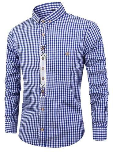 Celvibe Chemise traditionnelle pour homme Oktoberfest - Chemise traditionnelle à carreaux rouge et bleu - Chemise de loisirs - Parfait pour la fête de la bière, bleu, 3XL
