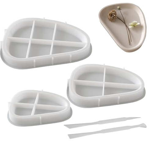 3 Stück Silikonformen Gießformen Tablett - Flexible Dreieckige Silikonform für Schalen, Silikonform Epoxidharz Beton Gießform mit 2 Rührstäbchen, Tablett Gipsformen zum Gießen für Haus Party Hochzeit