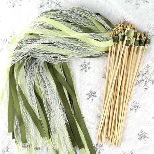 50 Stück Wedding Wands Zauberstäbe Hochzeit Luftschlangen,Hochzeit Stäbe mit Glöckchen,Romantic Seidenfeenstab für Hochzeiten Geburtstage Partys Feiertagsfeiern Verwendet Weihnachten (Grün)