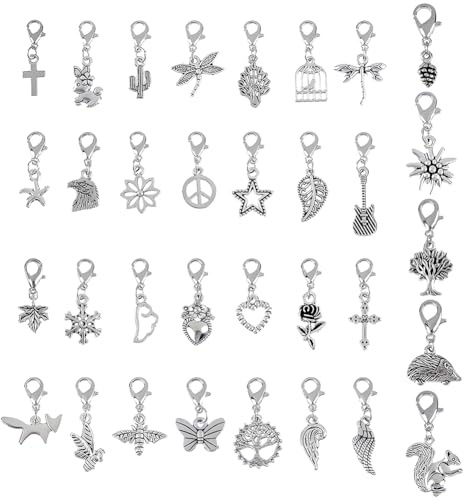SUNNYCLUE 1 scatola Da 65 pezzi con Clip per Scarpe Ciondoli con Clip In Argento Animali Assortiti Casuali Albero Dellsa Vita Fermaglio A Moschettone Pendenti per Decorazioni Da Sneaker Regali Persona