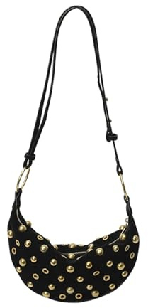 Borsa a spalla con borchie per donna, tracolla punk rock Y2K in pelle scamosciata con borchie d'oro, borsa a mezzaluna alla moda per party, streetwear e look quotidiani
