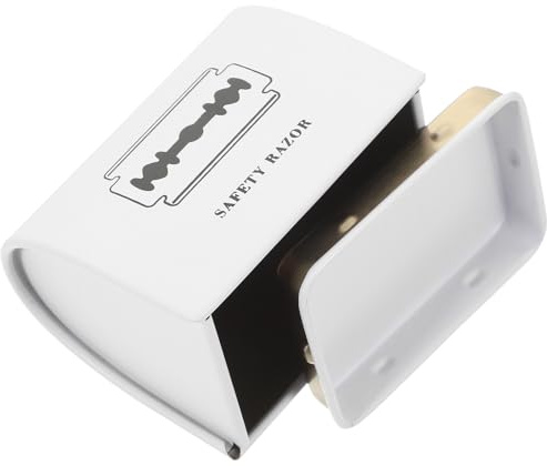 Housoutil Caja Metálica Blanca para Desechar Cuchillas de Afeitar Contenedor Portátil Sellado para Residuos de Afeitado Almacenamiento Seguro y Resistente para Uso Peluquería y Baño