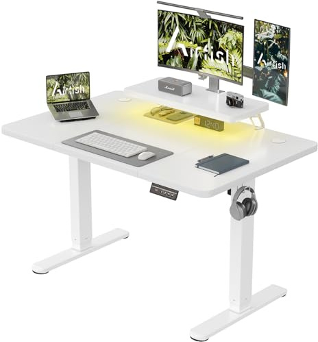 Airfish Höhenverstellbarer Schreibtisch 120 x 60cm mit Monitorständer | Schreibtisch Elektrisch mit LED Beleuchtung,Computertisch für Home Office und Gaming,Schwarz