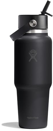 Hydro Flask Travel Water Bottle - Insulated Stainless Steel - Wide Straw Lid, Non Spill, Leakproof in 32 Oz Tonal Black