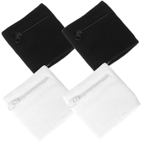 DOITOOL 4 Stück Pack Sport Armbänder aus Baumwolle mit Reißverschlusstasche Elastisch Atmungsaktiv Handgelenktasche für Laufen Radfahren und Outdoor Sport