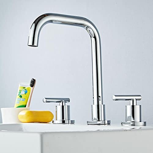Rubinetto per lavabo in ottone oro/cromato montato sul ponte diffusi rubinetti per lavabo da bagno 3 fori doppia maniglia rubinetto acqua calda e fredda, oro