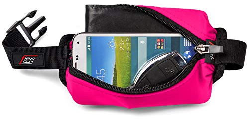 Flexi-Gurt Pink: Dehnbare Bauchtasche Gürteltasche Bauchbeutel Klein | Hüfttasche für Sport Laufen Joggen Wandern Reisen Fitness, für Smartphone und Wertsachen, Damen und Herren, Startnummernband