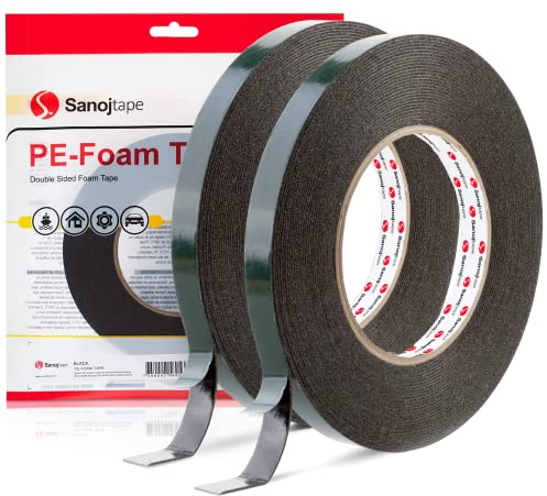 Sanojtape Doppelseitiges Klebeband Extra Stark Schwarz 12mm x 10m Universal Montageband 1mm Dicke Schaumstoff Karosseriekleber Tape Starker Kleber