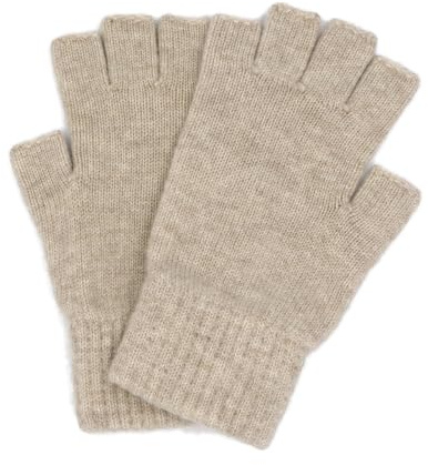 Guanti a mezze dita in pura lana mongola, unisex Camel Grey