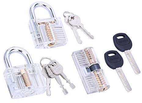Loboo Idea Set di 3 blocchi per esercitazioni per fabbri principianti e professionisti, trasparenti per addestramento con spacca, lucchetto con chiave, lucchetto a lama e lucchetto a cilindro AB Kaba