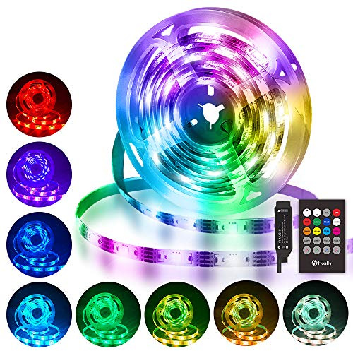 LED Streifen 3M, Hually USB LED Strip Wasserdicht LED Band RGB mit Fernbedienung, LED Leiste Lichtband mit 8 Farbwechsel, Musik synchronisieren, 4 Modi, Verstellbare Helligkeiten für Haus, Party usw.