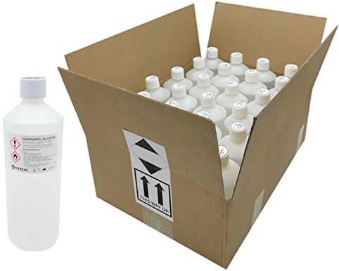 Hexeal 99.9% Isopropyl Alcohol 25L - IPA for Sanitising & Cleaning | 25 x 1L - Removes Grime from Phones and Electronics, Powerful Degreaser and Cleaning Fluid
