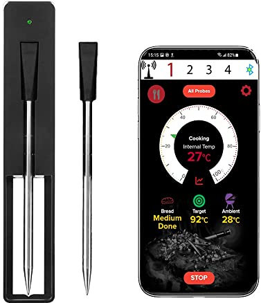 Meat Mate BBQ Meat Thermometer | 30M Long Range, Smart, Wireless, Assisted Food Cooking Thermometer For The Oven, Grill, Kitchen, BBQ,Smoker, Rotisserie with Bluetooth Connectivity (Single)