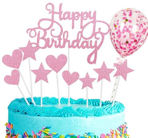 Personalised Happy Birthday Cake Toppers Pink for Girl,Kids,Women,Happy Birthday Sign for Cake,11pcs Glitter Cupcake Topper Cake Topper Kit Birthday Cake Decoration for All Ages Birthday Party Decor