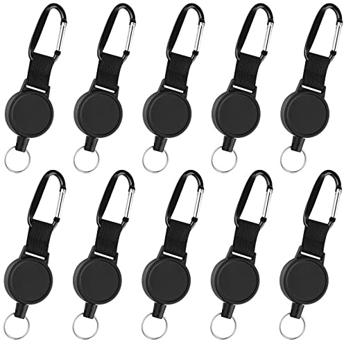 KUUQA 10er Pack Robuste, einziehbare Schlüsselanhänger, Abzeichen, Rollenclip mit 65 cm/25 Zoll Stahldrahtseil, Schwarz (10)