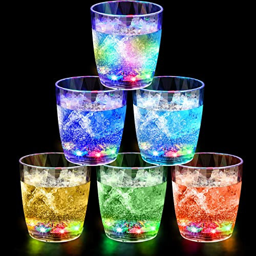 Potchen 6 Pcs 10 oz Plastic Light up Glasses LED for 2025 Graduation Summer Night Drinking Liquid Activated Glow Party Favor Multicolor Neon Glasses for Disco Bar