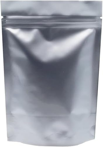 Waccomt Stående mylarpåsar i ren silveraluminiumfolie, livsmedelsförvaring, blixtlåspåse, värmeförsegling, luktfri förpackningspåse, 50 stycken, 16 x 24 cm (6,3 x 9,4 tum)
