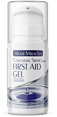 Silver Miracles - Colloidal Silver First Aid Gel - Airless Bottle - Nano Silver Gel Wound Care - Healing Ointment for Burns, Sunburns & Irritated Skin - Unscented -3.38 OZ - 25 PPM