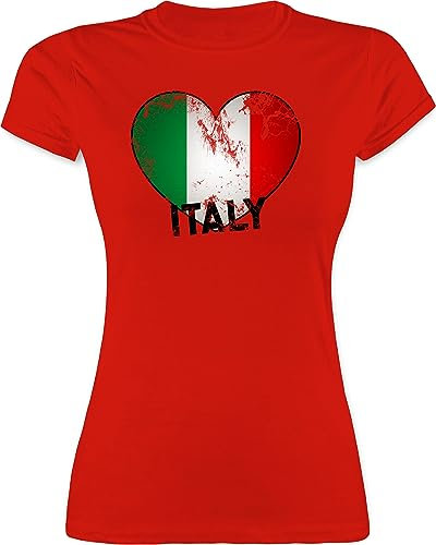 Shirt Damen - Länder Fahnen und Flaggen - Italien Herz Vintage - S - Rot - italientrikot Country Italy Funshirts für Frauen Oberteil triko Tshirt mit Italia Shirts t italen t-Shirt Italian