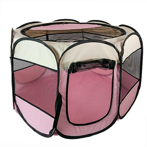 Intirilife Laufstall für Haustiere 77 x 58 cm Spielzelt aus Oxford-Gewebe in Pink - Faltbar mit Tragetasche für Hunde Katzen Welpen Stall Tierlaufstall
