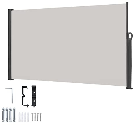VA-Cerulean Seitenmarkise ausziehbar, Sichtschutz Balkon, Sonnenschutz UV-Beständig, Einstellbar Breite Windschutz Terrasse für Zaun Garten, 1,6 * 3m Hellgrau