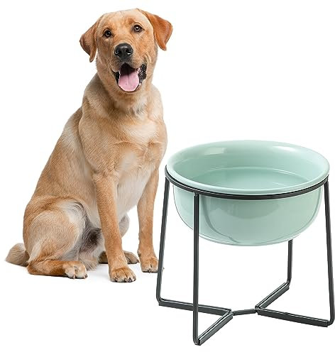 Elevated Ceramic Dog Bowl with Metal Stand - Raised Bowl for Food or Water - Ideal for Medium and Large Dogs - 1400 ml