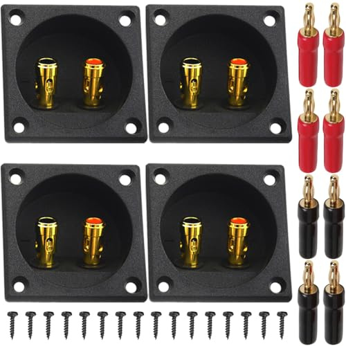 Xiatiaosann Lautsprecherbox Anschlussbecher, 3,1 Zoll Runde, federbelastete Buchsen mit doppelter Polklemme, mit Subwoofer-Korbanschlüssen, Bananensteckern, Schrauben (6er-Pack)