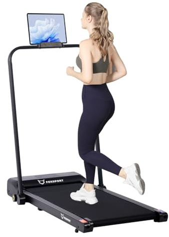 FOXSPORT Laufband mit Fernbedienung - Platzsparendes Design, Leiser Motor, LED-Anzeige, Stoßdämpfung und Geschwindigkeitsvariation von 1-10 km/h - Ideal für Zuhause und Büro