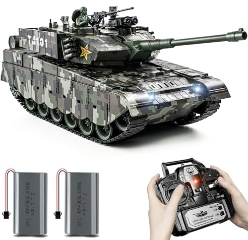 Supdex 1:18 RC-tank, 2,4 GHz kinesisk 99 huvudfjärrkontroll stridstank, 15 kanaler RC fordon armélek med rök, ljus och ljud, militär lastbil för vuxna och barn
