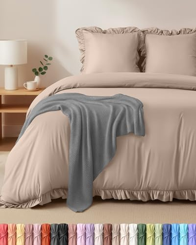 Utopia Bedding Housse de Couette à Volants 220x240 cm avec 2 Taies d'oreiller 65x65 cm (Beige) - Parure de lit 220x240 cm - Ensembles de Housses de Couette en Microfibre brossée Douce