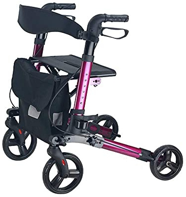 Lauflernhilfe, leichter Reise-Rollator mit Sitz, Transportstuhl, Doppelbremse, verstellbare Höhe, 4 Räder, Mobilitätshilfe für Erwachsene, Senioren, ältere Menschen, Outdoor
