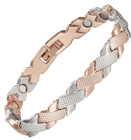 Generisch YINOX Brazalete magnético de acero inoxidable para mujer, elegante brazalete magnético dorado para mujer con imán de alta resistencia y caja de regalo, 21.5 cm
