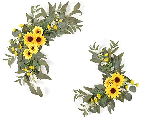 2 Stück Sonnenblumen-Girlande, Hochzeitsbogen, Künstliche Blumengirlande, Hochzeits-Willkommensschild, Seidenblumen-Bogenarrangements für Stuhl, Laube, Hochzeit, Auto, Empfang, Hintergrund,(Gelb)
