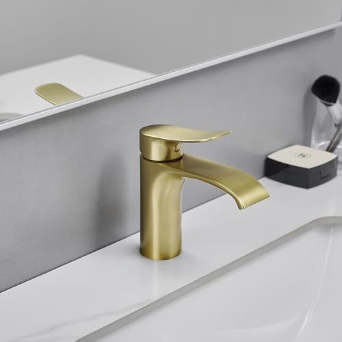 Badezimmer Waschbecken Wasserhahn Gebürstetes Gold Wasserfall Badezimmer Einhandbedienung Ein Loch Bauernhof RV Becken Eitelkeit Lavatory Wasserhahn