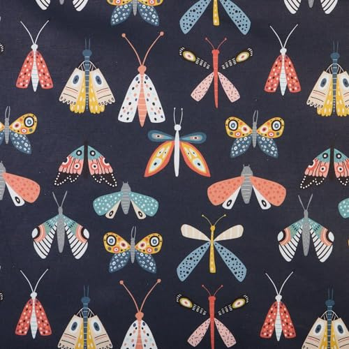 Kt KILOtela - Digitaler Leinwandstoff, Half Panama, Baumwollstoff, Dekoration, Polsterung, Kissen, Tischdecken, Stoffe, Breite 140 cm, Länge wählbar 50 in 50 cm, Schmetterlinge, Libellen, mehrfarbig