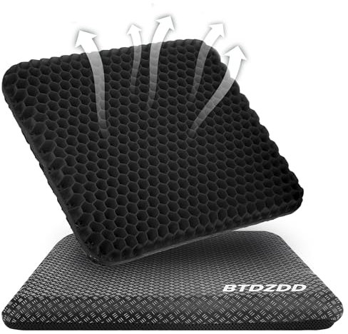 BTDZDD Gel Sitzkissen, Orthopädisch Doppelschicht Verdickung Sitzkissen mit Rutschfester Stoffhülle Atmungsaktives Stuhlkissen für Bürostuhl (Schwarz, 43cm*39cm*4cm)