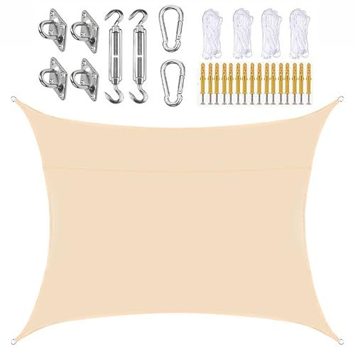 SLDAGe Vela Ombreggiante 4x6 Beige, Tenda a Vela Ombreggiante Rettangolare, Protezione UV 95%,Vela Ombreggiante Impermeabile con Kit Fissaggio, Vela Parasole per Giardino Esterno Terrazza,6x8m