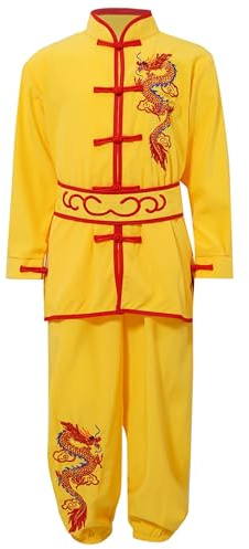 Runhomal Conjuntos Artes Marciales Ropa Unisex Niños Niños Niñas Uniformes Tradicionales Chino Tai Chi Chino Kung Fu, amarillo, 11-12 años