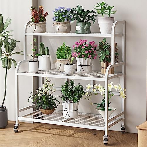 Pflanzenständer, Pflanzenregal, Blumenwagen aus Metall, Präsentationshalter für mehrere Blumentöpfe, Pflanzenständertisch mit Rädern, rollendes Pflanzenregal, Pflanzenaufbewahrungsregal, für Blumenlad