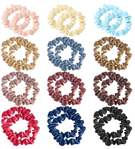 24 Gomas Para El Cabello, Gomas Para El Cabello De Seda, Gomas Para El Cabello De Satén, Gomas Para El Cabello Para Mujeres, Mini Gomas Para El Cabello