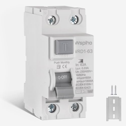 WSPIHO Disjoncteur différentiel FI type B 63 A 30 mA 2 pôles, RCCB Disjoncteur différentiel pour EV, type B, courant alternatif pour chargeur de voiture électrique
