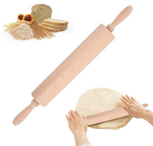 Dewocke Mattarello in Legno con Manici, Mattarelli Rolling Pin Rotante Centrale per Facile Cottura, Rullo per Pasta, Biscotti, Pizza, Torta, Pasticceria - Faggio Naturale, 46 cm
