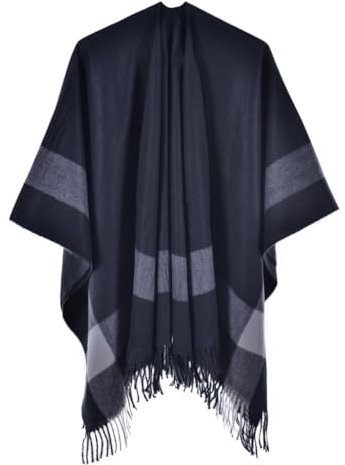 Pashmina Schal Damen Damen-Schal mit Karomuster, vorne offen, Poncho-, übergroße Pullover, lässige Strickjacke, Schals für den und Winter Dreieckstuch GehäKelt (Black, One Size)