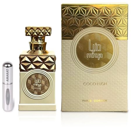 Perfume Minya Coco Lush Eau Da Parfum 100 ml, Perfume Árabe de Larga Duración, Incluye Atomizador 5ML, Fragancia con Leche, Frambuesa y Pera con Notas de Jazmín y Fresia (Minya Coco Lush)