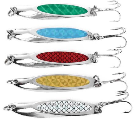 VOANZO Juego de 5 cucharillas para Pesca en el mar, señuelos de Metal para Pesca en Agua Salada, 7 cm, 21 g, señuelos giratorios con Lentejuelas para lubina, caballa, Trucha, salmón, pez Azul y Lucio